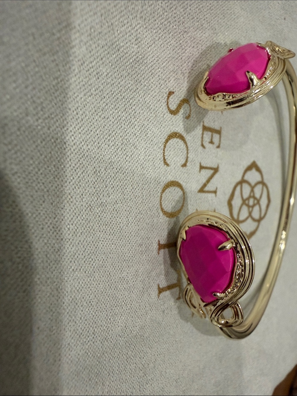 Kendra Scott Gold Open Cuff Bracelet with Hot Pink Stones - Picture 5 of 9
